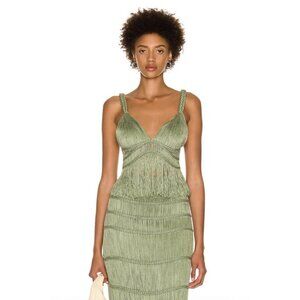 SIMKHAI Claudette Bralette Top Jade Green Rib Knit Fringe